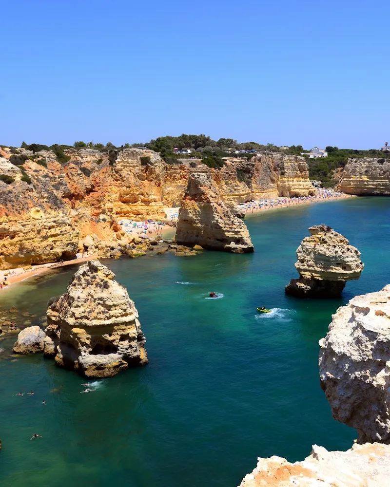 Rocky cliffs beside the sea in the Algarve
