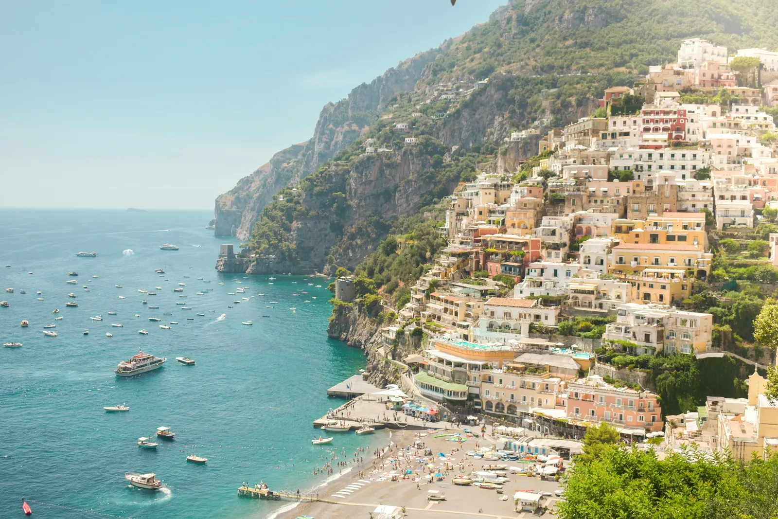 Colourful buildings above the sea in Positano on the Amalfi Coast