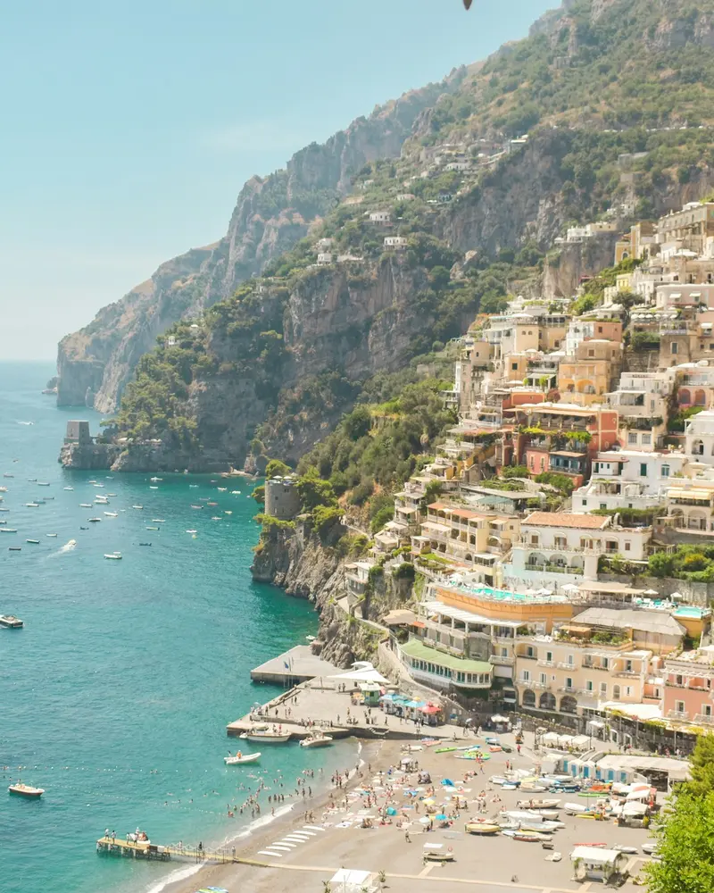 Colourful buildings above the sea in Positano on the Amalfi Coast