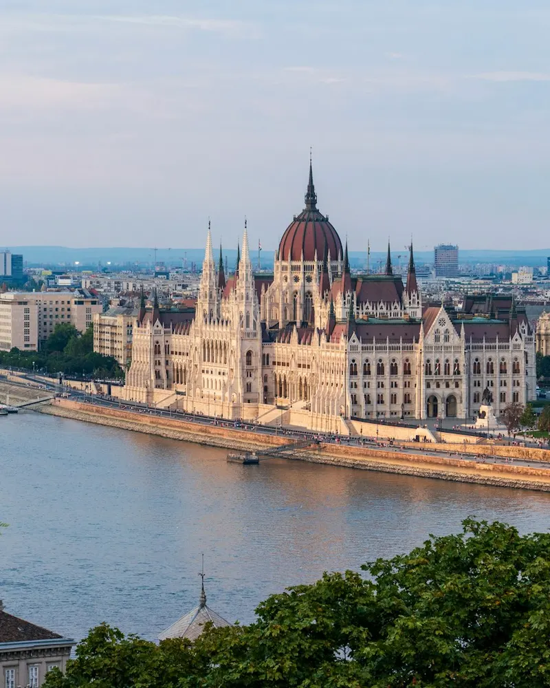 The Hungarian Parliament Building on the banks of the Danube River in Budapest