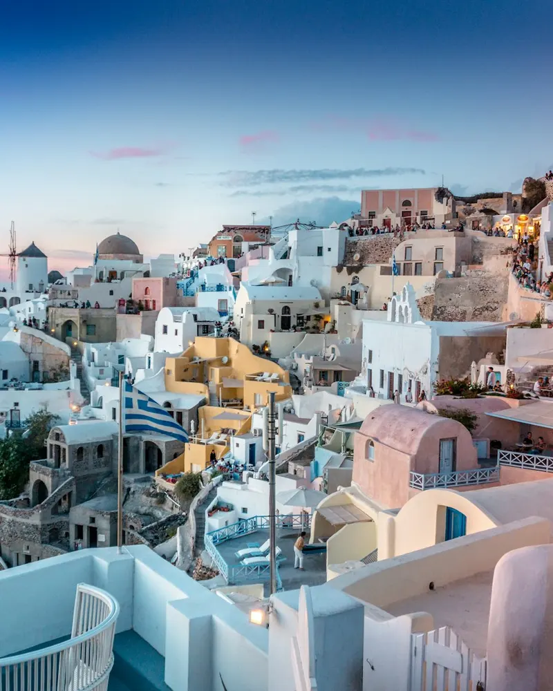 Whitewashed buildings overlooking the sea in Santorini