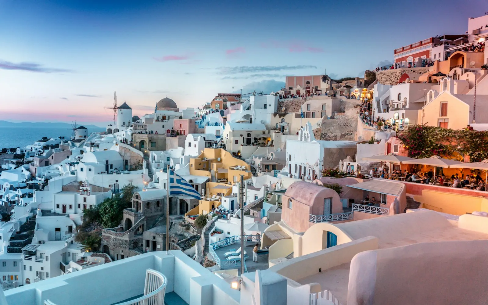 Whitewashed buildings overlooking the sea in Santorini