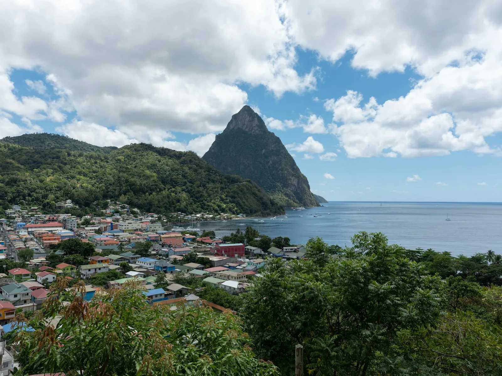 a view of a city with a mountain in the background